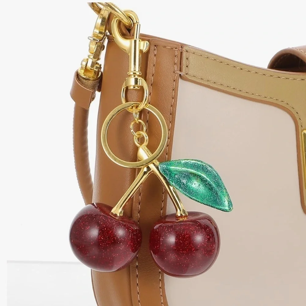 Cherry Keychain with Gold Hardware